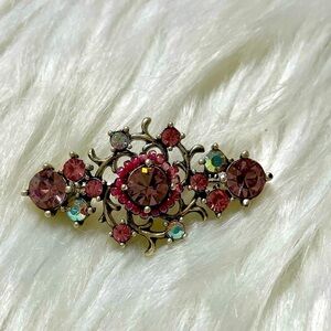 Brooch Pin Pink Crystal Rhinestone Silver Tone Vintage Y2K